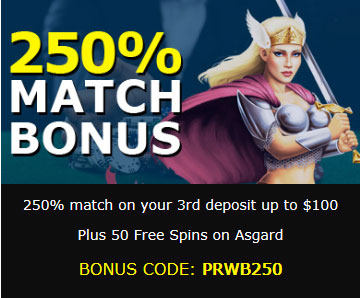 250% Match on your third deposit at Platinum Reels